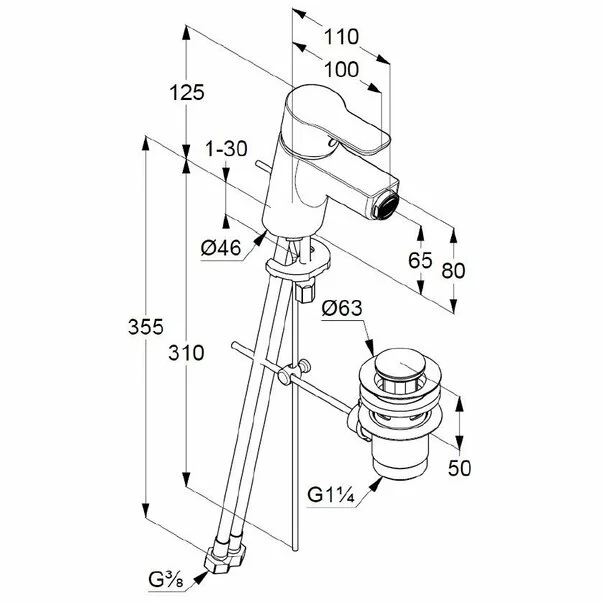 Baterie bideu Kludi Pure&Easy cu ventil metalic pop-up [2]