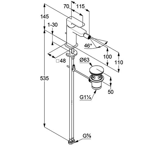 Baterie bideu Kludi Renon, S, 145 mm, ventil, mat, negru, 422163975 [2]