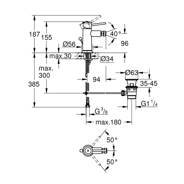 Baterie bideu monocomanda Grohe Start Classic crom lucios [2]