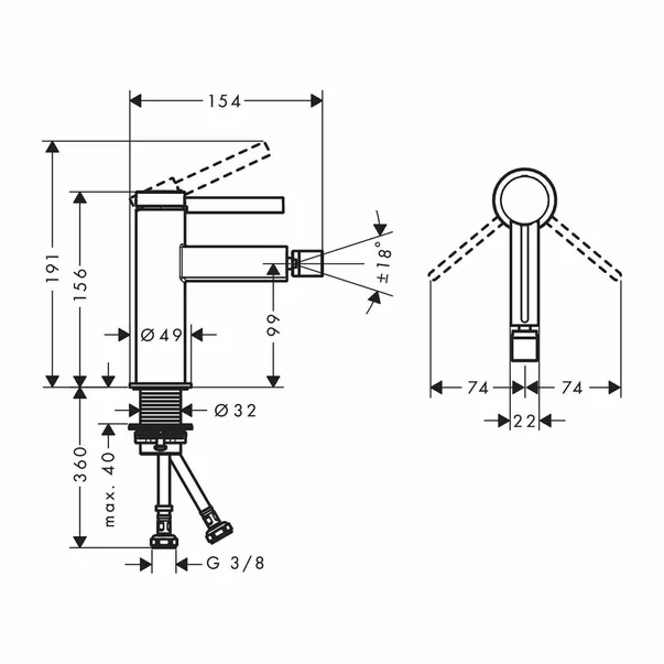 Baterie bideu monocomanda Hansgrohe Finoris cu ventil Push-Open crom [2]