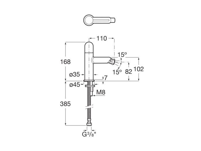 Baterie bideu Roca A5A6X3FC00, 0.7 bar, 35 mm, 168 mm, 110 mm, 385 mm, 1 orificii instalare, 3/8 dimensiune racord, Crom [2]