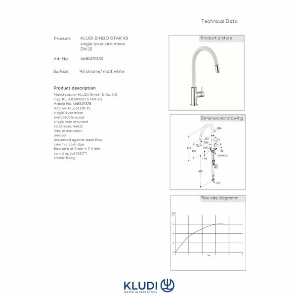 Baterie bucatarie alb mat Kludi Bingo Star XS cu pipa extractibila [2]