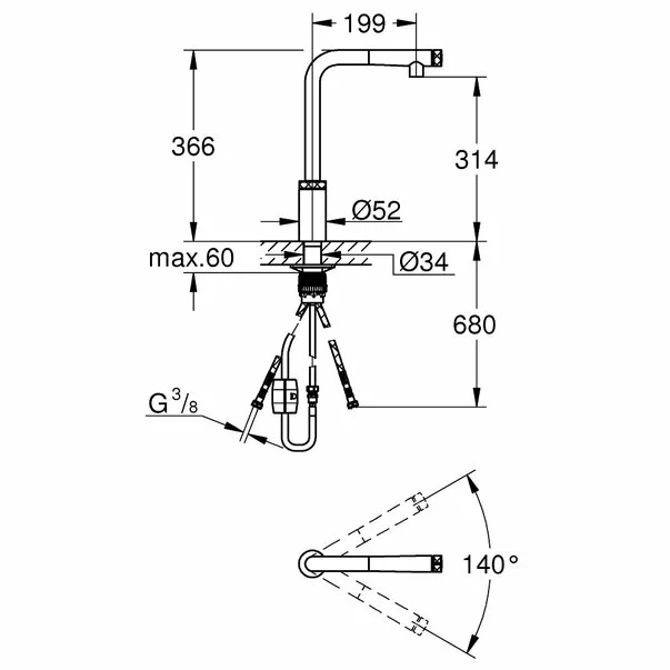 Baterie bucatarie cu dus extractibil Grohe Minta SmartControl inalta [4]