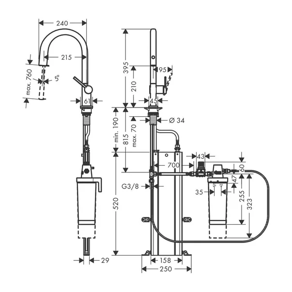 Baterie bucatarie cu filtru de apa Hansgrohe Aqittura M91 FilterSystem 210 crom [3]