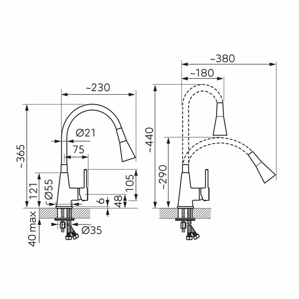 Baterie bucatarie cu pipa flexibila Ferro Zumba II bej [2]
