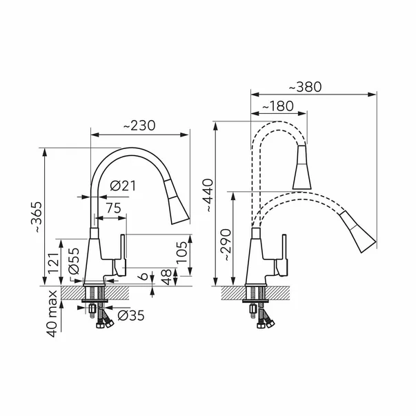 Baterie bucatarie cu pipa flexibila Ferro Zumba II verde [2]