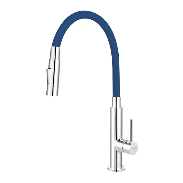 Baterie bucatarie Ferro Zumba Slim 2F albastru cu pipa flexibila [1]