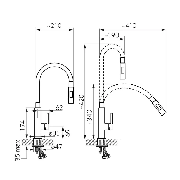 Baterie bucatarie Ferro Zumba Slim 2F verde cu pipa flexibila [2]