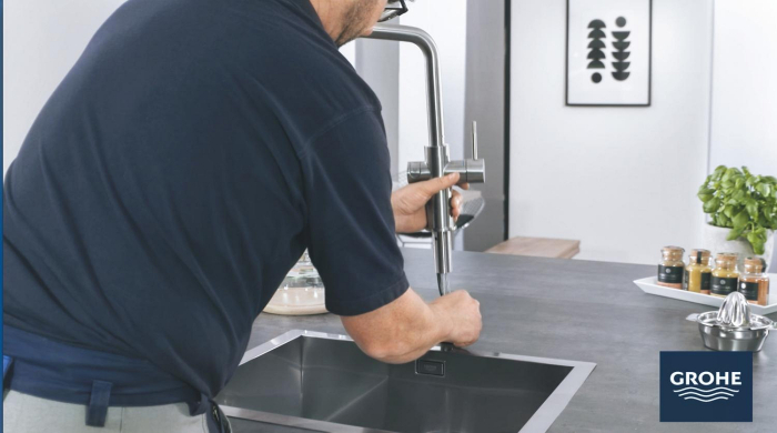 Baterie bucatarie Grohe 101068DC01, Blue Home, inalta, tip L, pentru racitor Blue Home, mat, otel satinat [12]
