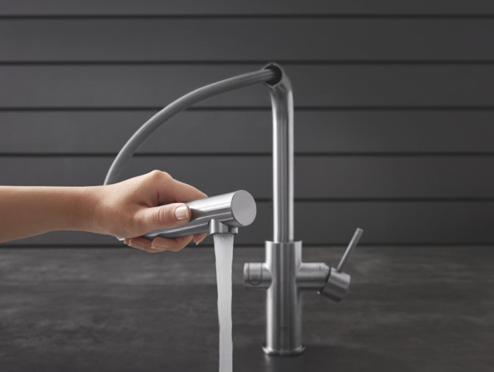 Baterie bucatarie Grohe 101072DC01, Blue Home, inalta, tip L, pentru racitor Blue Home, dus, mat, otel satinat [5]
