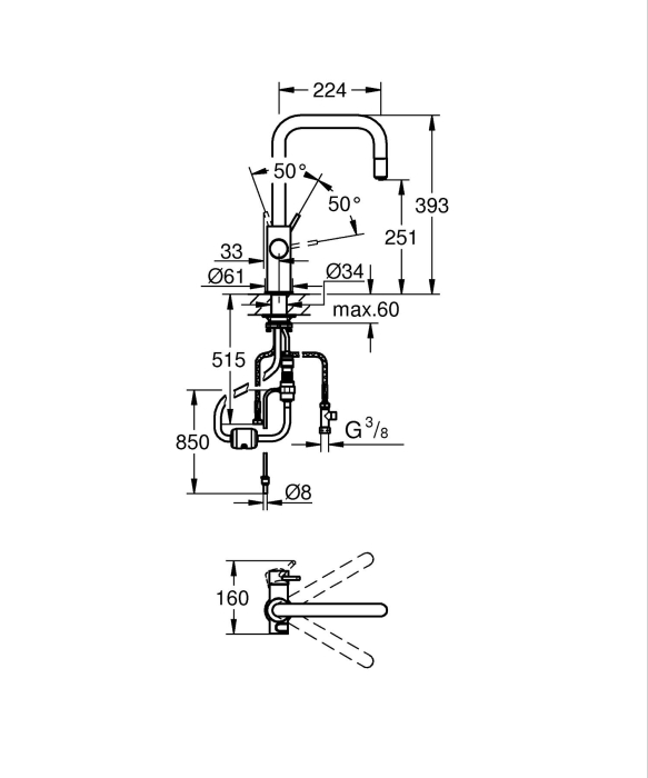 Baterie bucatarie Grohe 101074DC01, Blue Home, inalta, tip U, functie racire, CO2, filtrare, fara unitate racitor, mat [6]