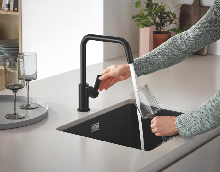 Baterie bucatarie Grohe 1012422430, Start, tip comanda monocomanda, forma pipa tip c, marime inalta, negru [2]