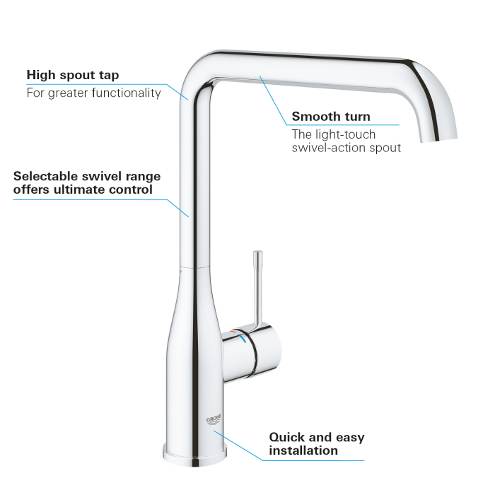 Baterie bucatarie Grohe 30269000, bucatarie Essence, tip comanda monocomanda, marime inalta, forma pipa tip l, crom [4]