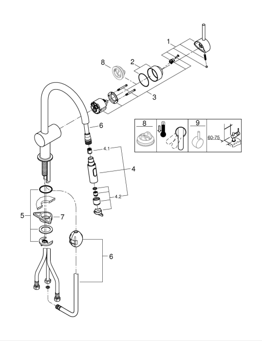 Baterie bucatarie Grohe 30438000, 1 bar, 379 mm, 223 mm, 1 orificii instalare, 2 sprayuri, 180 unghi pivotare, Crom [4]