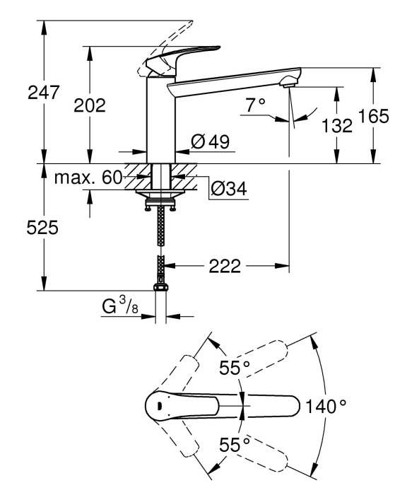 Baterie bucatarie Grohe 304632430, 1 bar, 202 mm, 222 mm, 1 orificii instalare, 1 sprayuri, 360 unghi pivotare, Negru [5]