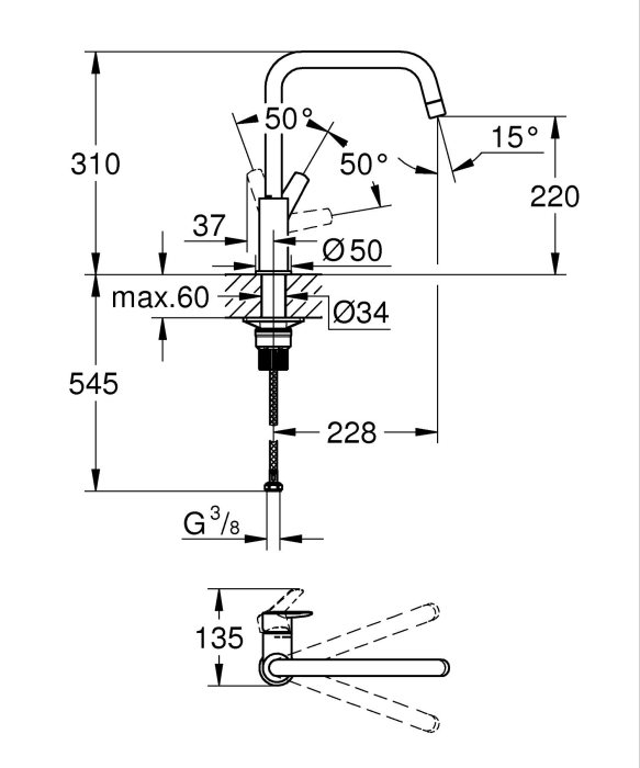 Baterie bucatarie Grohe 30470GN0, Start, inalta, tip U, mat, auriu [6]