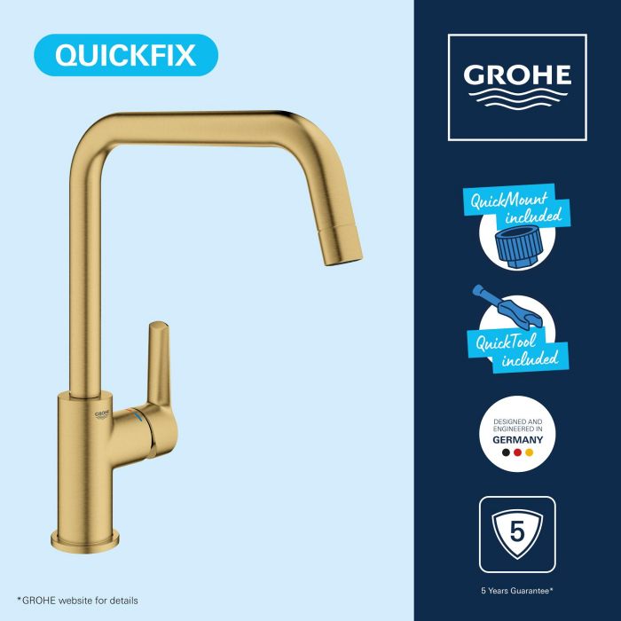 Baterie bucatarie Grohe 30470GN0, Start, inalta, tip U, mat, auriu [12]