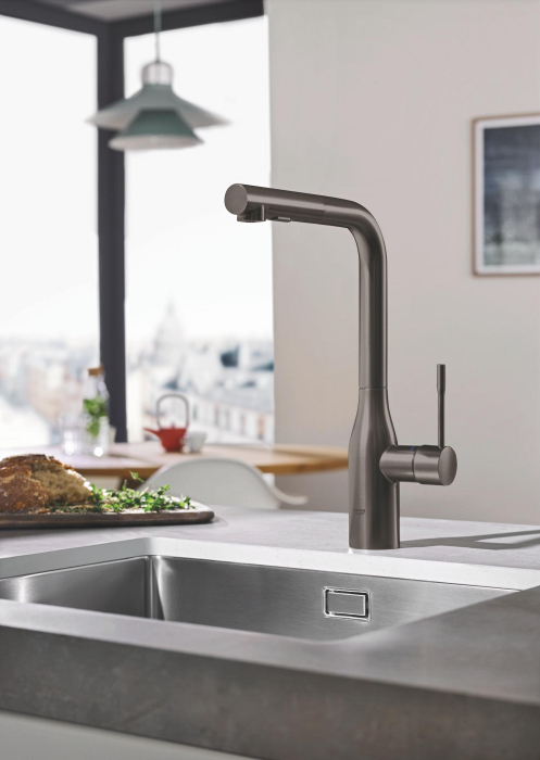 Baterie bucatarie Grohe 30504AL0, Essence, 3/8'', inalta, tip L, dus, 2 functii, mat, grafit [2]