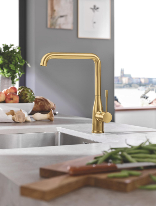 Baterie bucatarie Grohe 30505GN0, Essence, 3/8'', inalta, tip L, mat, auriu [4]