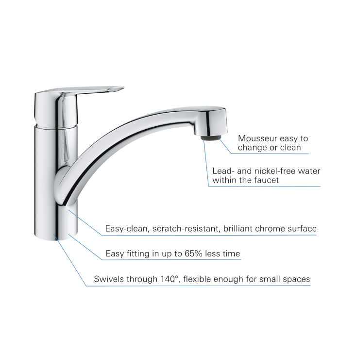Baterie bucatarie Grohe 30530002, bucatarie Start, tip comanda monocomanda, marime medie, forma pipa tip c, crom [6]