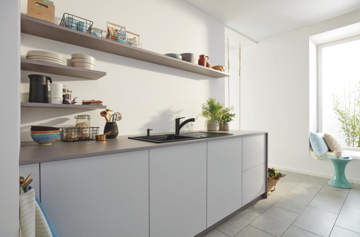 Baterie bucatarie Grohe 305312431, 0.8 bar, 185 mm, 227 mm, 1 orificii instalare, 2 sprayuri, 180 unghi pivotare, Negru [4]
