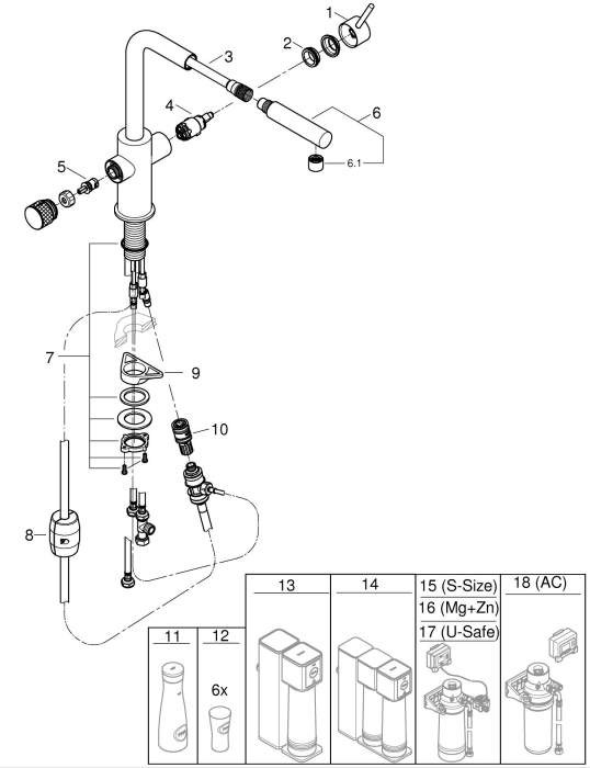 Baterie bucatarie Grohe 30590DC0, 1 bar, 367 mm, 223 mm, 1 orificii instalare, 2 sprayuri, Otel satinat [4]