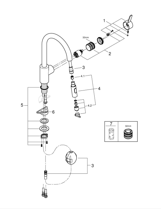 Baterie bucatarie Grohe 30612000, 1 bar, 381 mm, 223 mm, 1 orificii instalare, 2 sprayuri, 180 unghi pivotare, Crom [7]