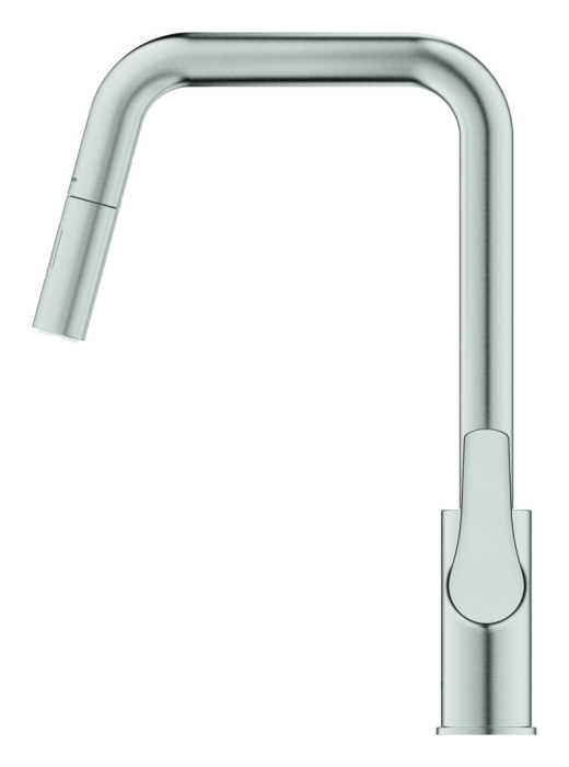 Baterie bucatarie Grohe 30619DC0, Eurosmart, inalta, tip U, dus, 2 functii, mat, otel satinat [6]