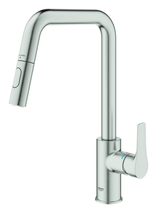 Baterie bucatarie Grohe 30619DC0, Eurosmart, inalta, tip U, dus, 2 functii, mat, otel satinat [5]