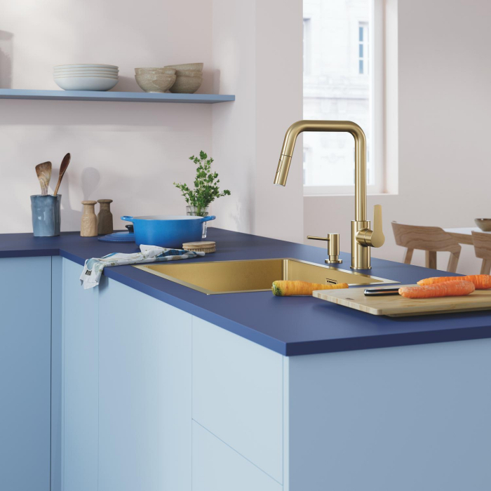 Baterie bucatarie Grohe 30631GN0, Start, inalta, tip U, dus, 2 functii, mat, auriu [2]