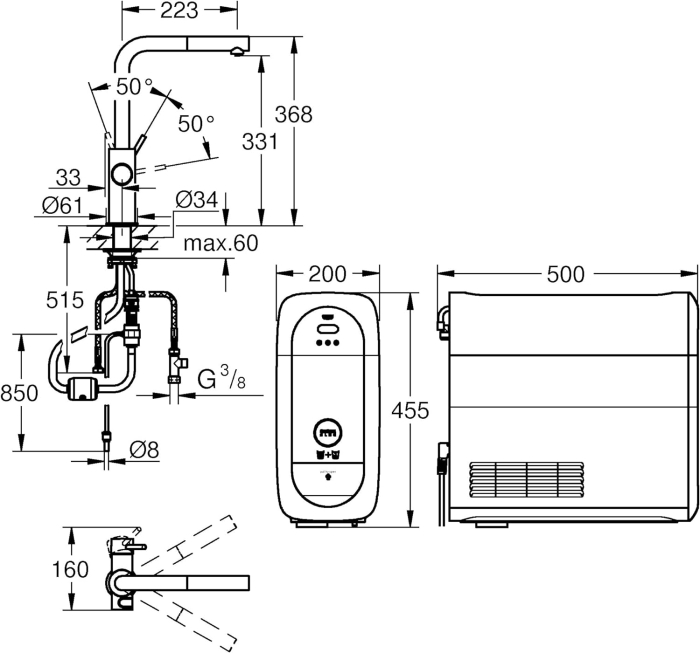 Baterie bucatarie Grohe 31927001, 1 bar, 378 mm, 221 mm, 1 orificii instalare, 3 sprayuri, 180 unghi pivotare, Crom [5]