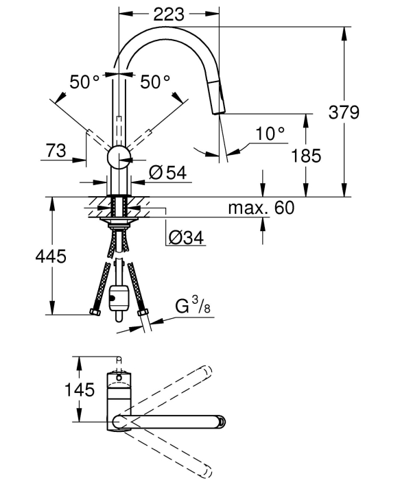Baterie bucatarie Grohe 32321DC2, Minta, inalta, tip C, dus extractabil, mat, otel satinat [4]