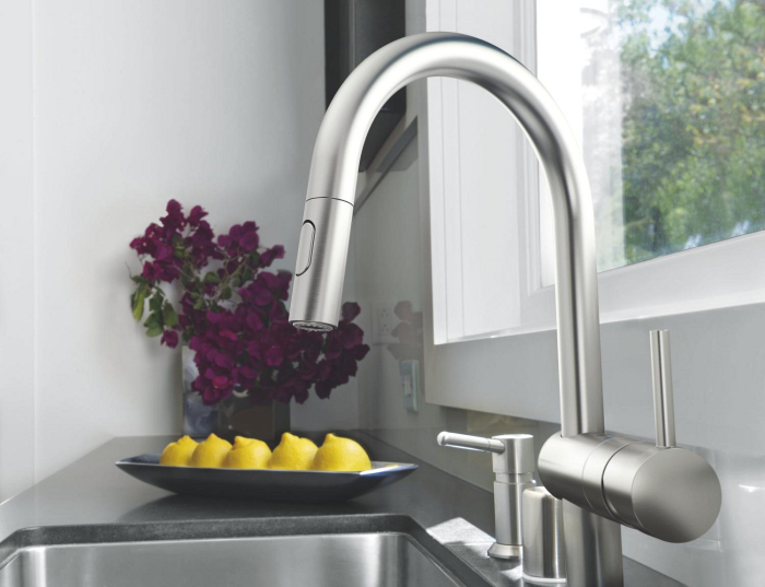 Baterie bucatarie Grohe 32321DC2, Minta, inalta, tip C, dus extractabil, mat, otel satinat [2]