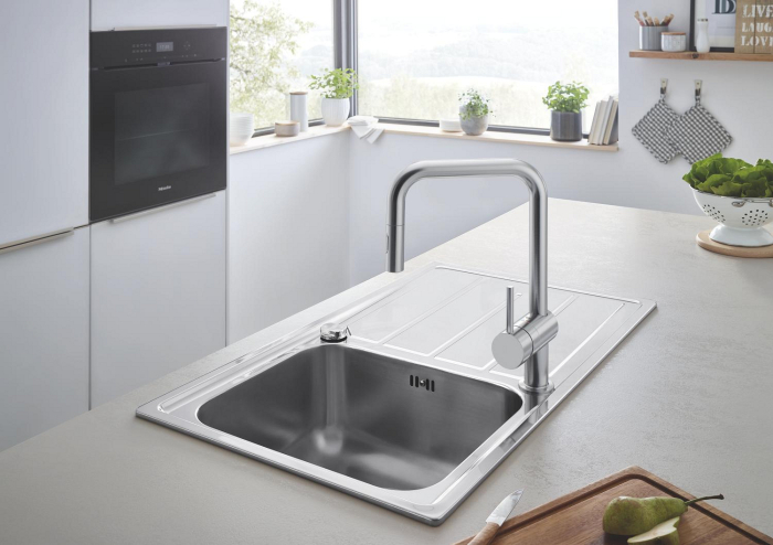 Baterie bucatarie Grohe 32322DC2, Minta, inalta, tip U, dus extractabil, mat, otel satinat [6]