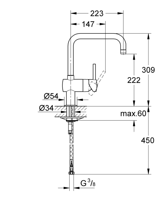 Baterie bucatarie Grohe 32488DC0, Minta, inalta, tip U, mat, otel satinat [3]