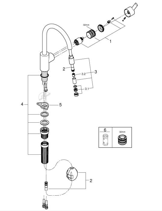 Baterie bucatarie Grohe 32671002, 0.8 bar, 360 mm, 215 mm, 1 orificii instalare, 1 sprayuri, 360 unghi pivotare, Crom [5]