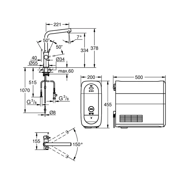 Baterie bucatarie Grohe Blue Home pipa tip L si Starter Kit negru mat [6]
