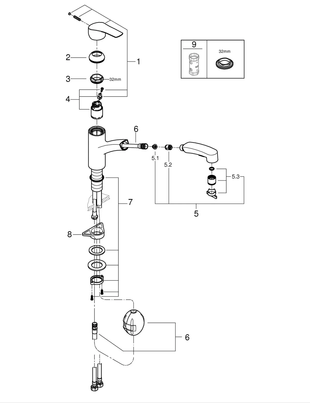 Baterie bucatarie Grohe Eurosmart, joasa, tip L, dus, 2 functii, mat, otel satinat, 30305DC1 [7]