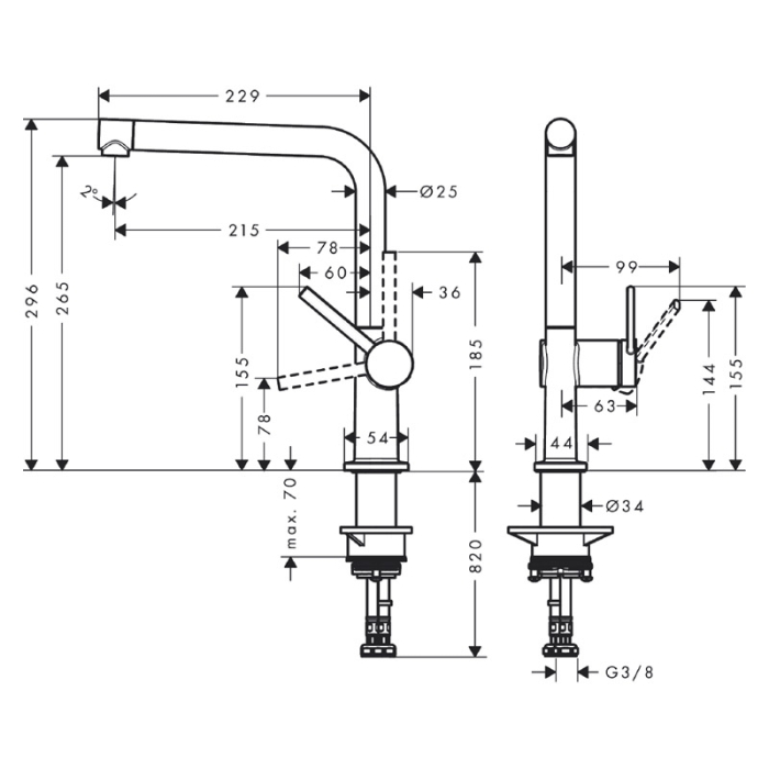 Baterie bucatarie Hansgrohe Talis M54 270, jet laminar, cartus ceramic, limitator temperatura, negru mat [2]