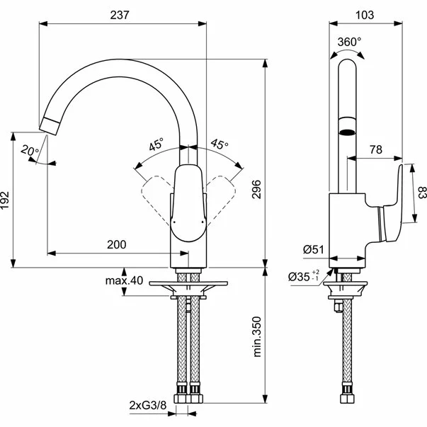 Baterie bucatarie Ideal Standard Ceraflex gat de lebada [2]
