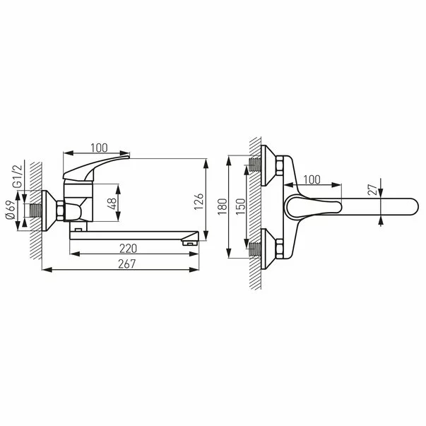 Baterie bucatarie montare pe perete Ferro Basic pipa 22 cm [3]