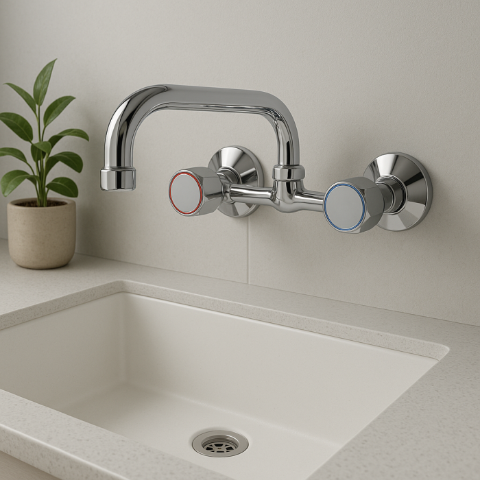 Baterie bucatarie Remer Rubinetterie 1000-2000 41SY, dublu comanda, rezistenta la coroziune, pipa pivotanta, design clasic, usor de montat, alama cromata [4]