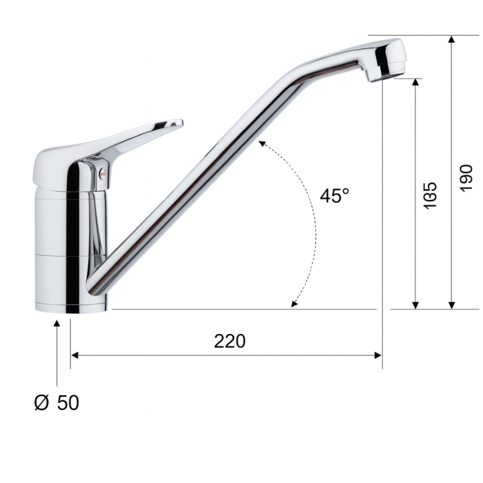 Baterie bucatarie Remer Rubinetterie Kitchen K40, monocomanda, finisaj cromat, pipa inalta 45grade, alama sanitara [4]