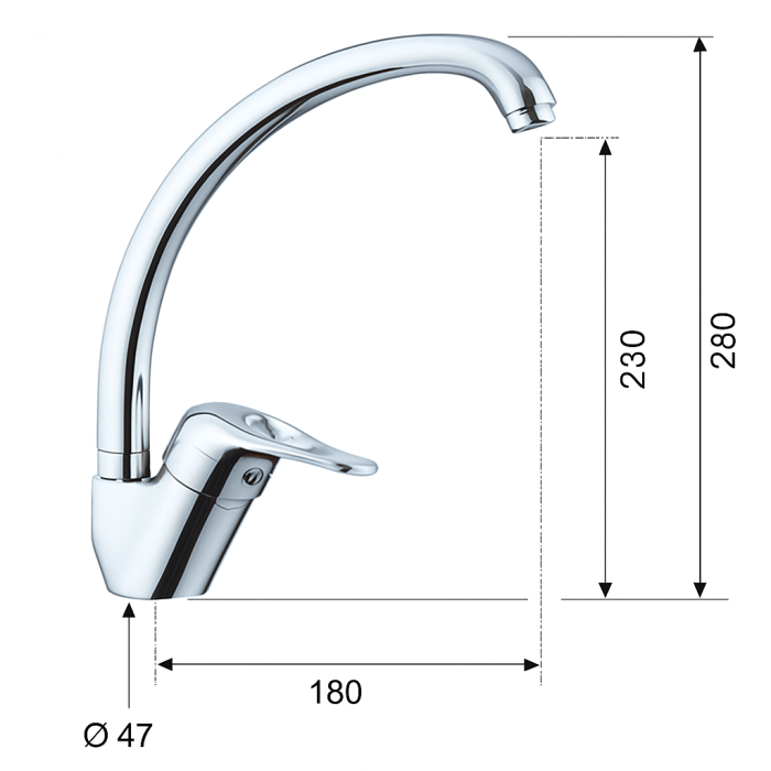 Baterie bucatarie Remer Rubinetterie Kitchen K42, monocomanda, finisaj cromat, pipa inalta pivotanta, alama sanitara [4]