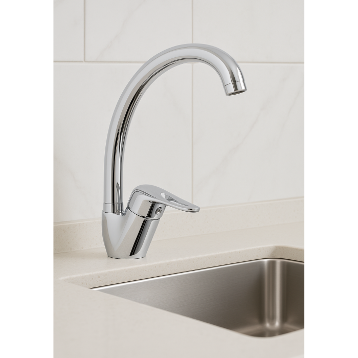 Baterie bucatarie Remer Rubinetterie Kitchen K42, monocomanda, finisaj cromat, pipa inalta pivotanta, alama sanitara [2]