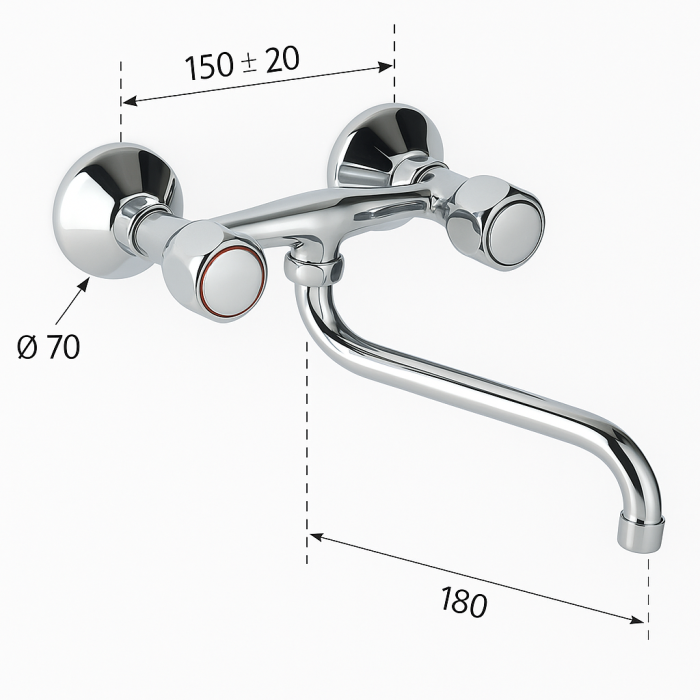 Baterie bucatarie Remer Rubinetterie Traditional 41Y, 2 robineti apa calda/rece, pipa pivotanta, alama cromata [5]