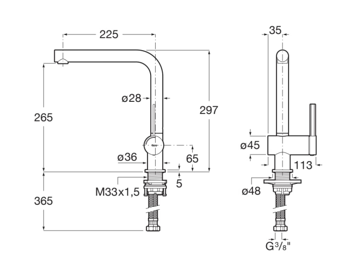 Baterie bucatarie Roca A5A831FNB0, 0.8 bar, 297 mm, 225 mm, 1 orificii instalare, 1 sprayuri, 180 unghi pivotare, Negru [2]
