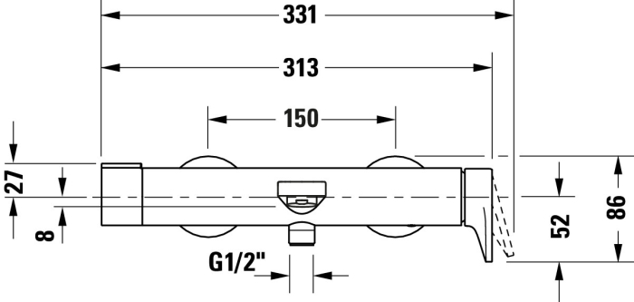 Baterie cada Duravit TU5230000010, Tulum, montaj pe perete, tip incastrare aparent, tip comanda monocomanda, crom [5]