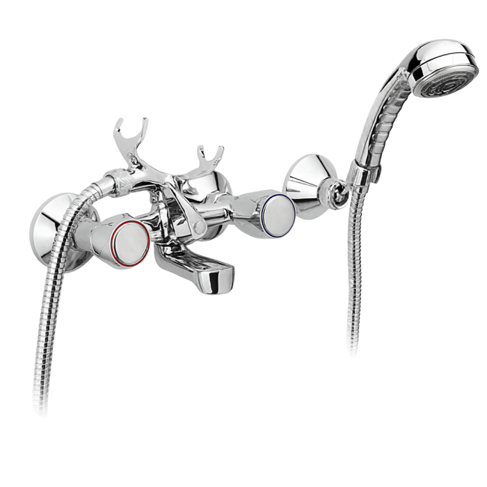 Baterie cada dus cu set de dus Remer Rubinetterie 1000-2000 02Y, monocomanda, montaj pe perete, suport fix, alama si ABS cromat [1]