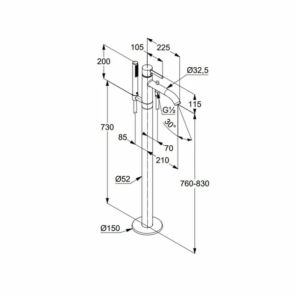 Baterie cada - dus freestanding Kludi Bozz negru monocomanda [2]